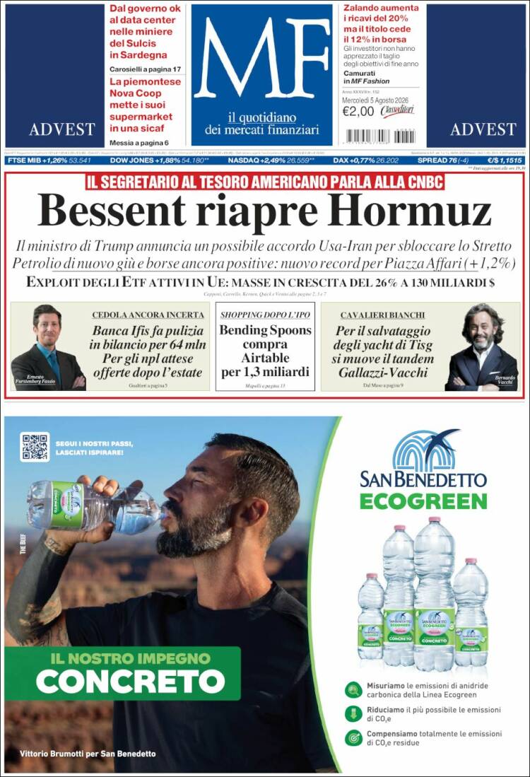 Portada de Milano Finanza (Italia)