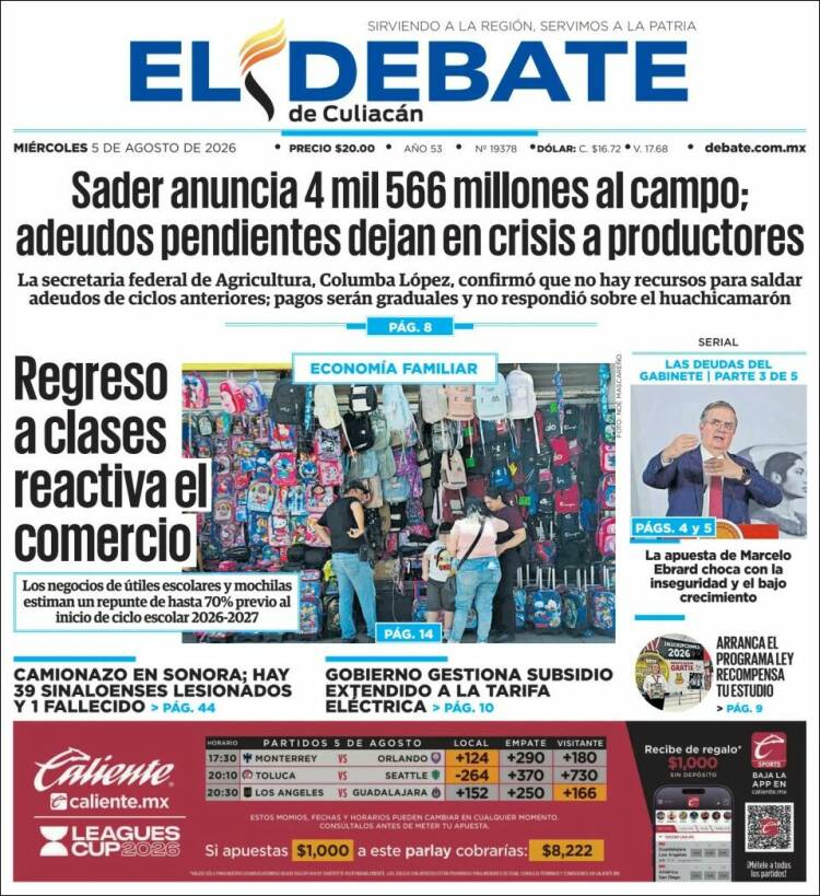 Portada de El Debate de Culiacán (M&eacute;xico)