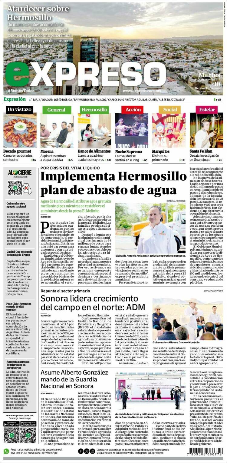 Portada de Expreso (M&eacute;xico)