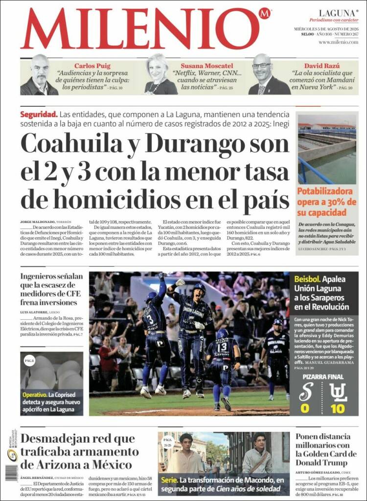 Portada de Milenio - Laguna (M&eacute;xico)