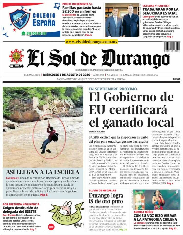Portada de El Sol de Durango (M&eacute;xico)