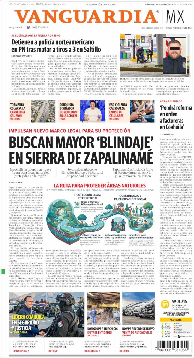 Portada de Vanguardia (M&eacute;xico)