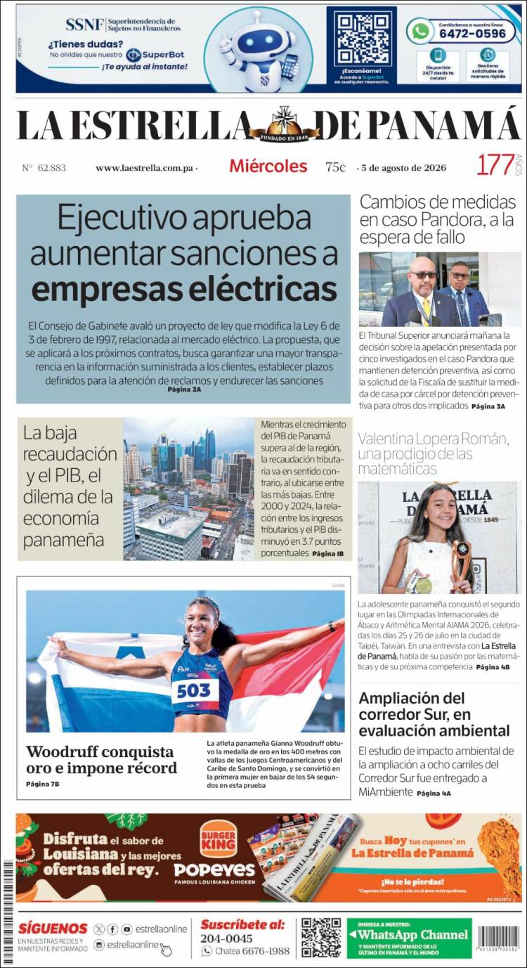 Portada de La Estrella de Panamá (Panam&aacute;)