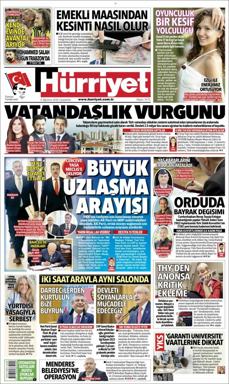 Portada de Hürriyet (Turqu&iacute;a)