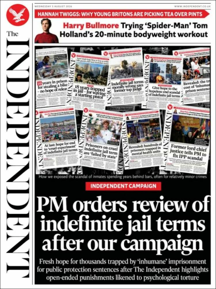 Portada de The Independent (Reino Unido)
