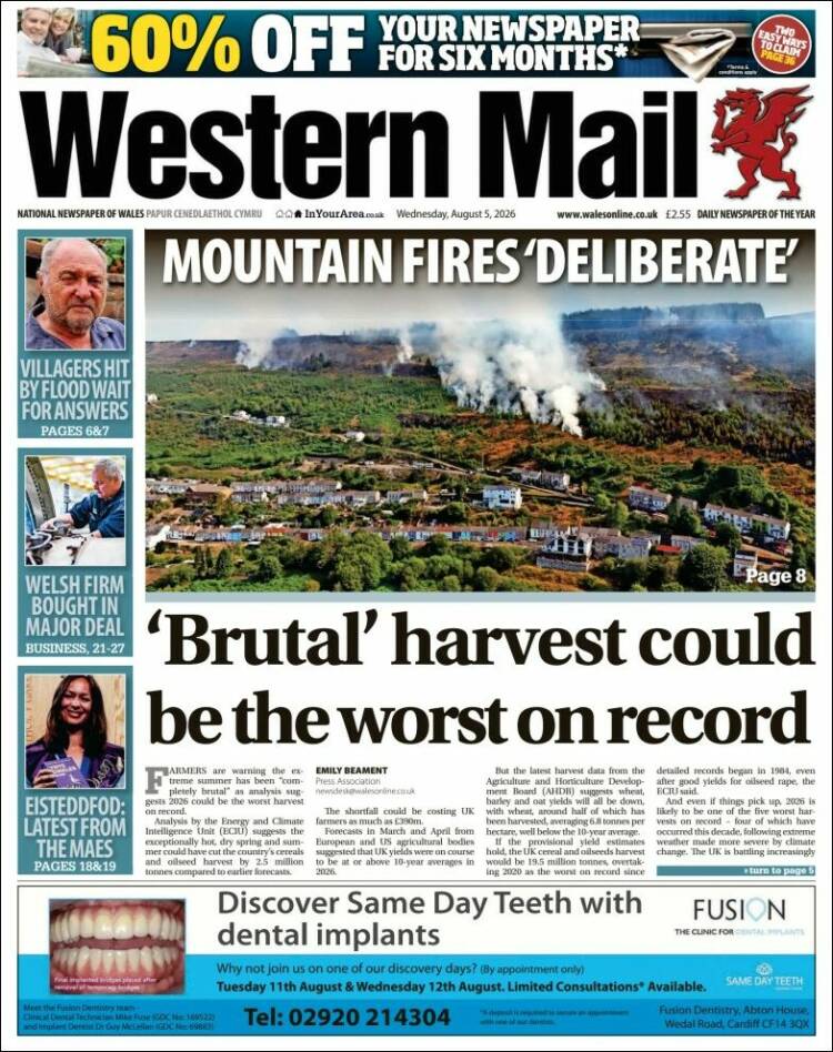 Portada de Western Mail (Reino Unido)