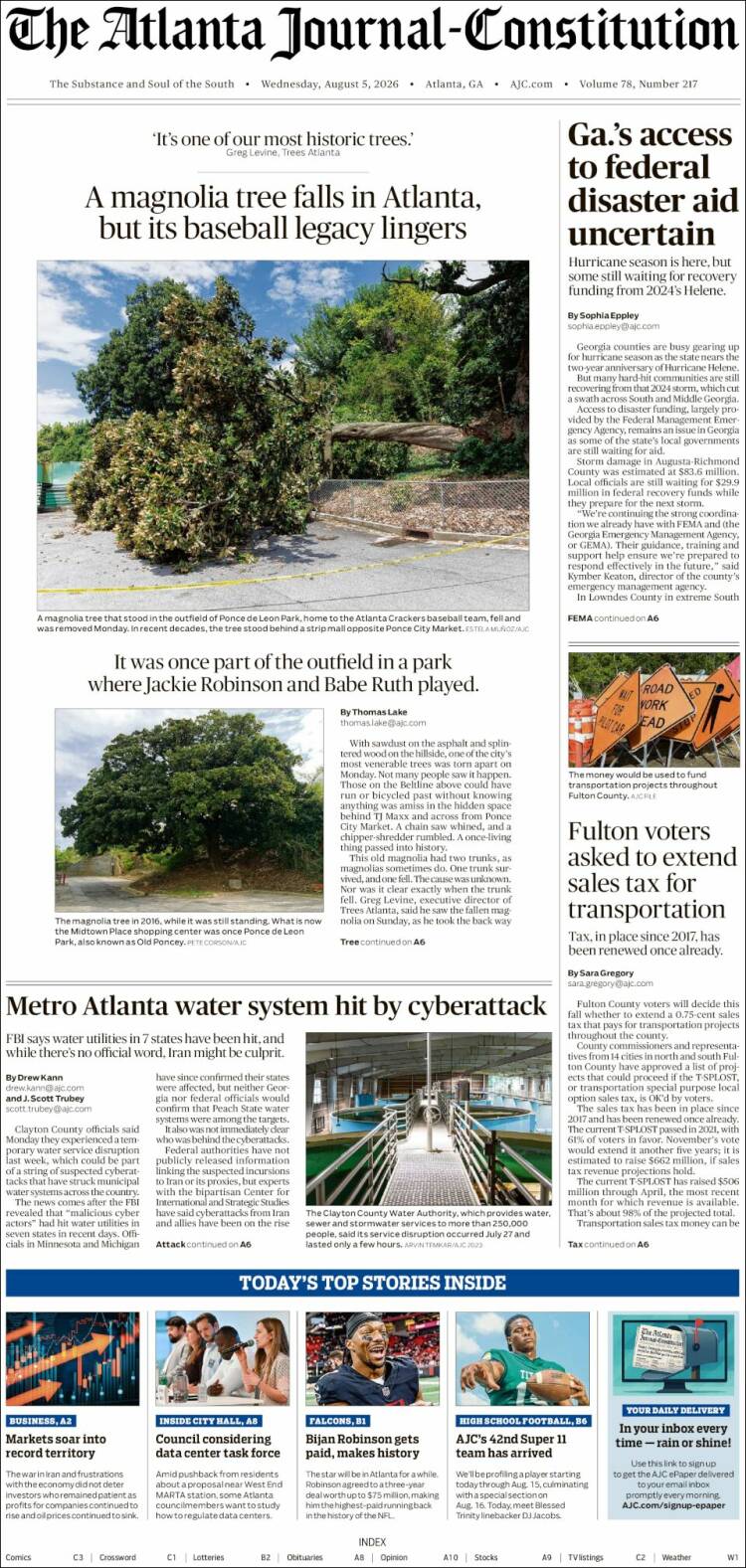Portada de The Atlanta Journal-Constitution (USA)