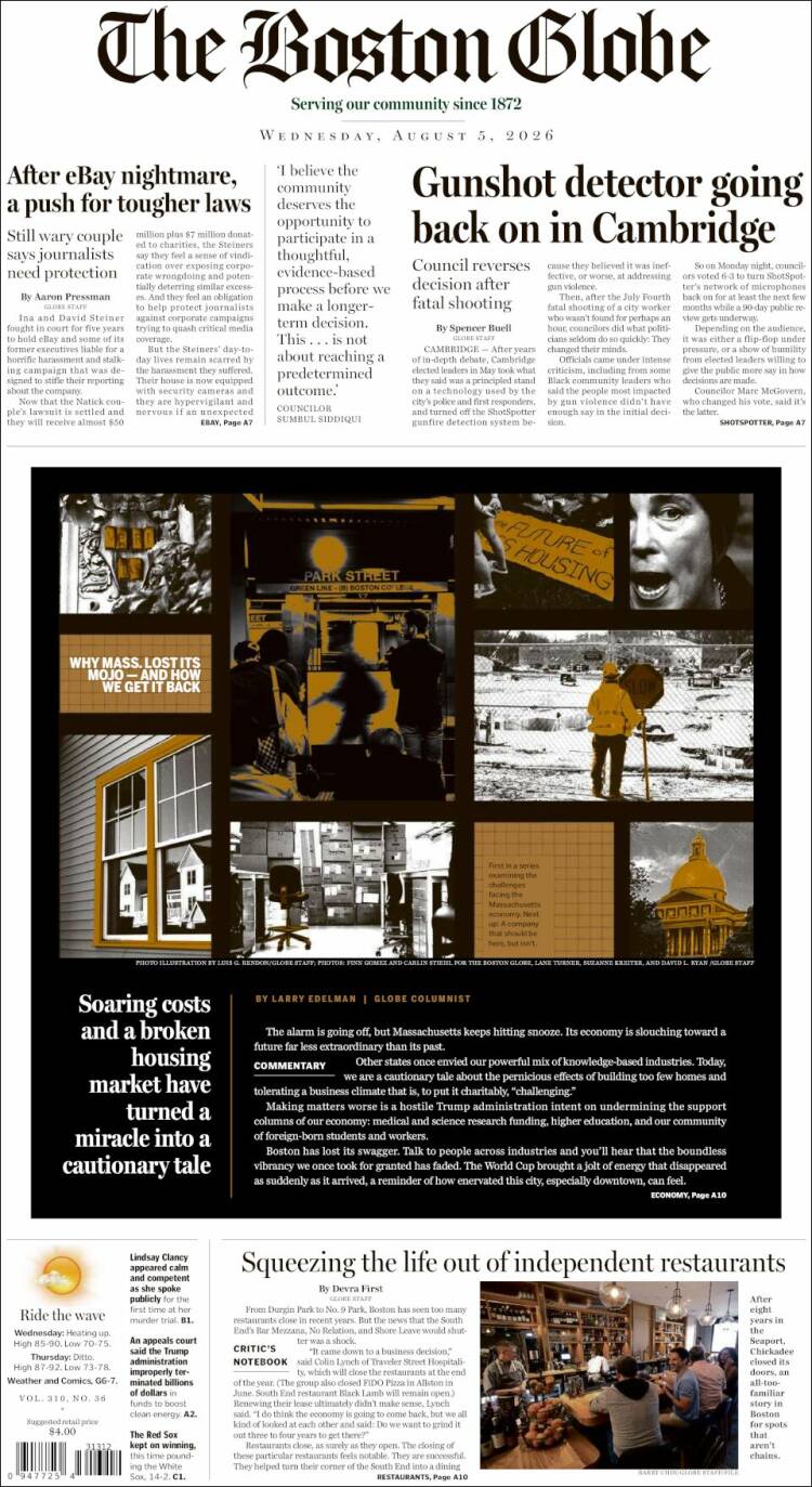 Portada de Boston Globe (USA)