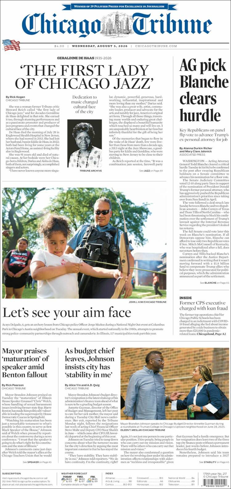Portada de Chicago Tribune (USA)