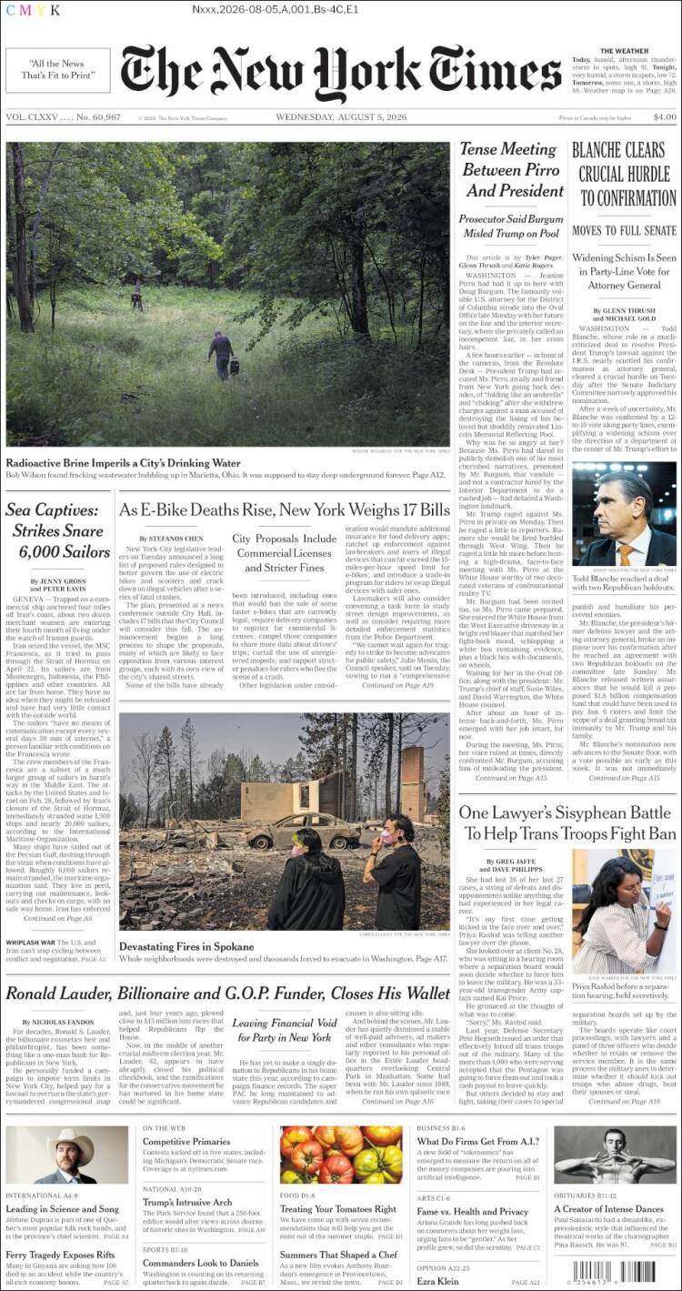 Portada de New York Times (USA)