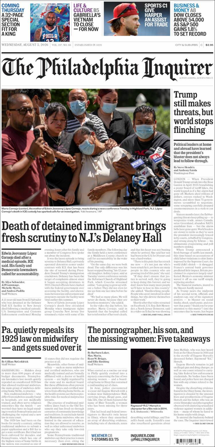Portada de Philadelphia Inquirer (USA)