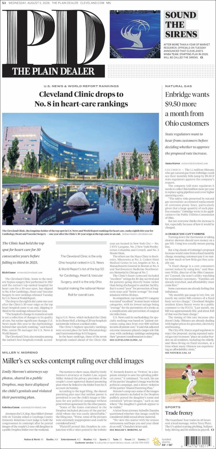 Portada de The Plain Dealer (USA)
