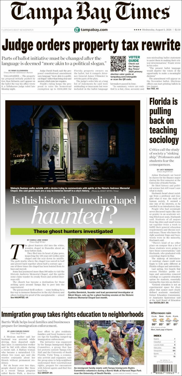Portada de Tampa Bay Times (USA)