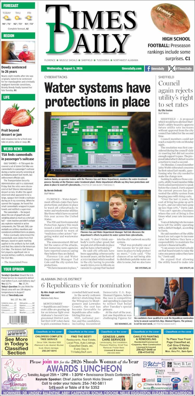 Portada de Times Daily (USA)