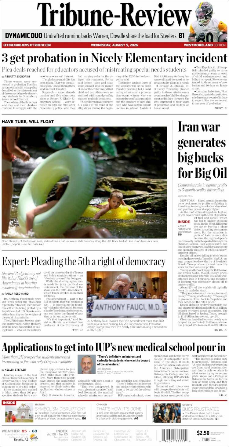 Portada de Tribune-Review (USA)