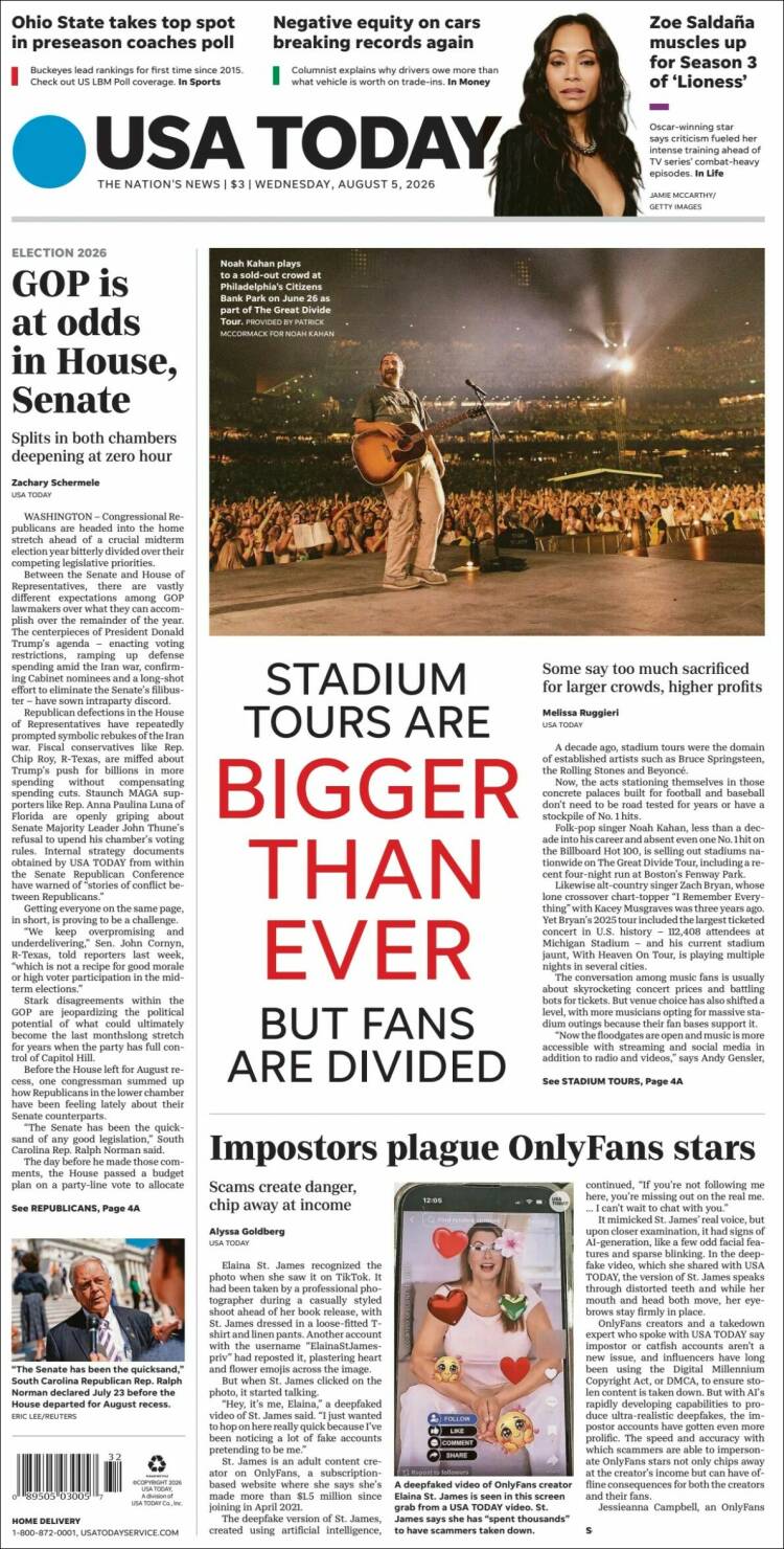 Portada de USA Today (USA)