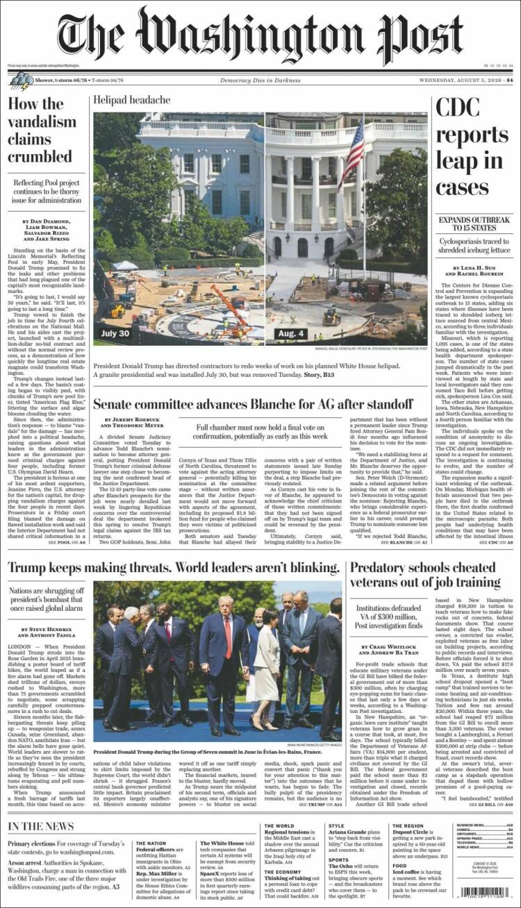 Portada de The Washington Post (USA)