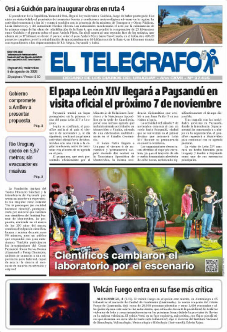 Portada de El Telégrafo (Uruguay)
