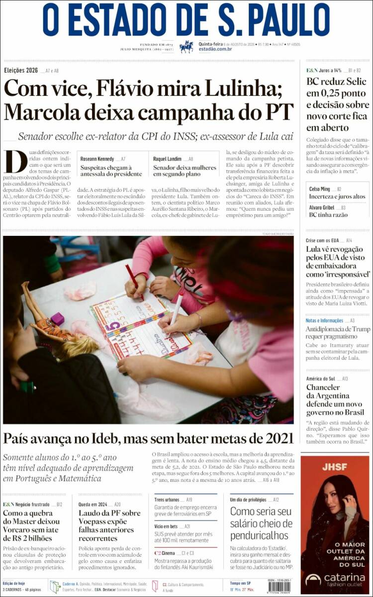 Portada de O Estado de São Paulo (Br&eacute;sil)