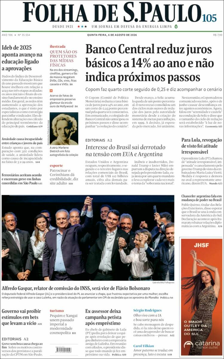 Portada de Folha de São Paulo (Br&eacute;sil)