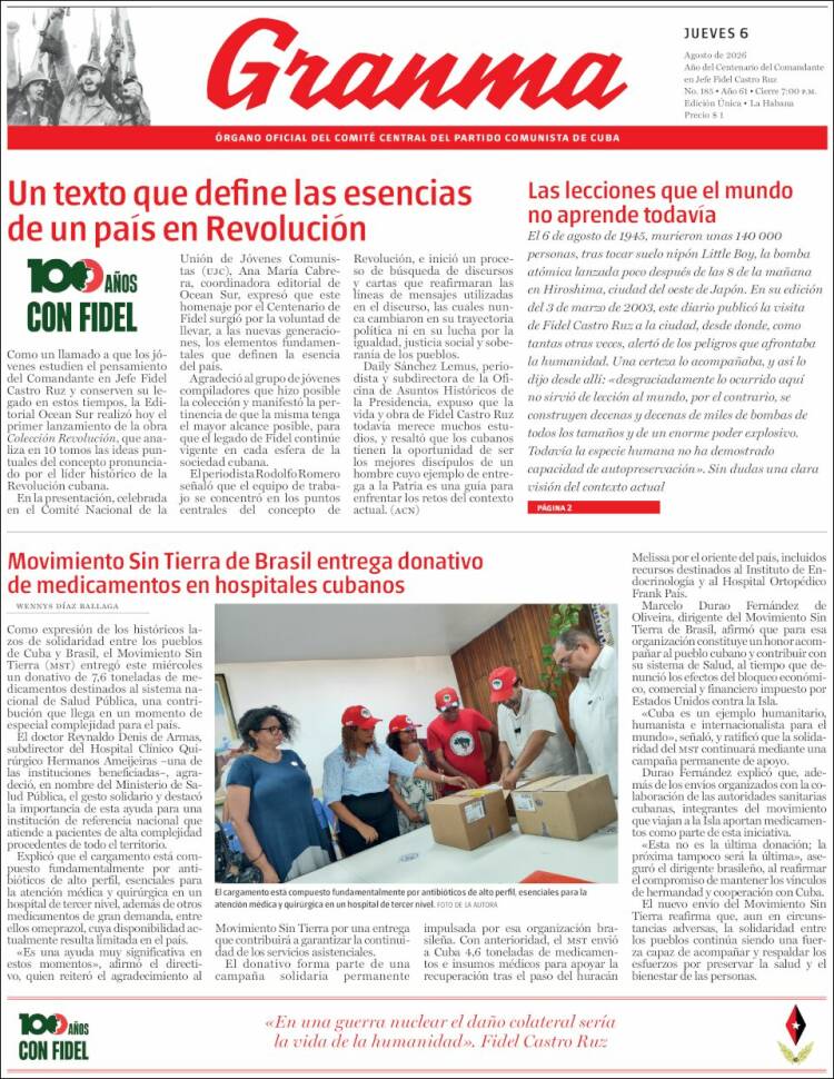 Portada de Granma (Cuba)