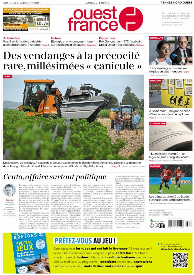 Portada de Ouest France (France)