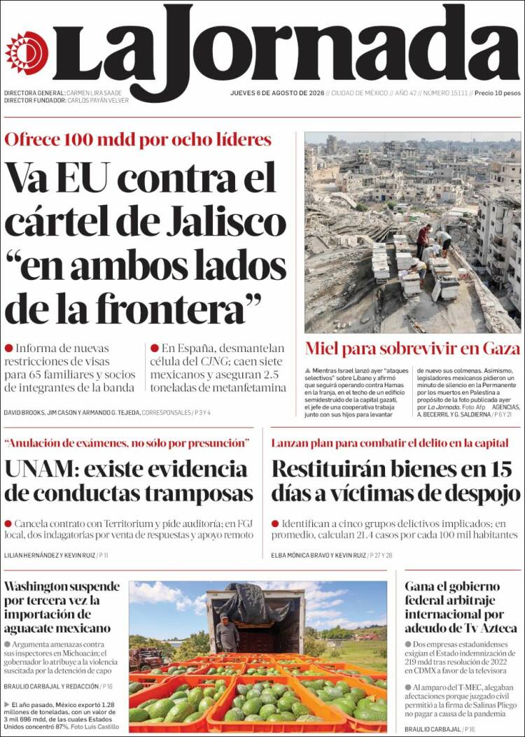 Portada de La Jornada (Mexico)
