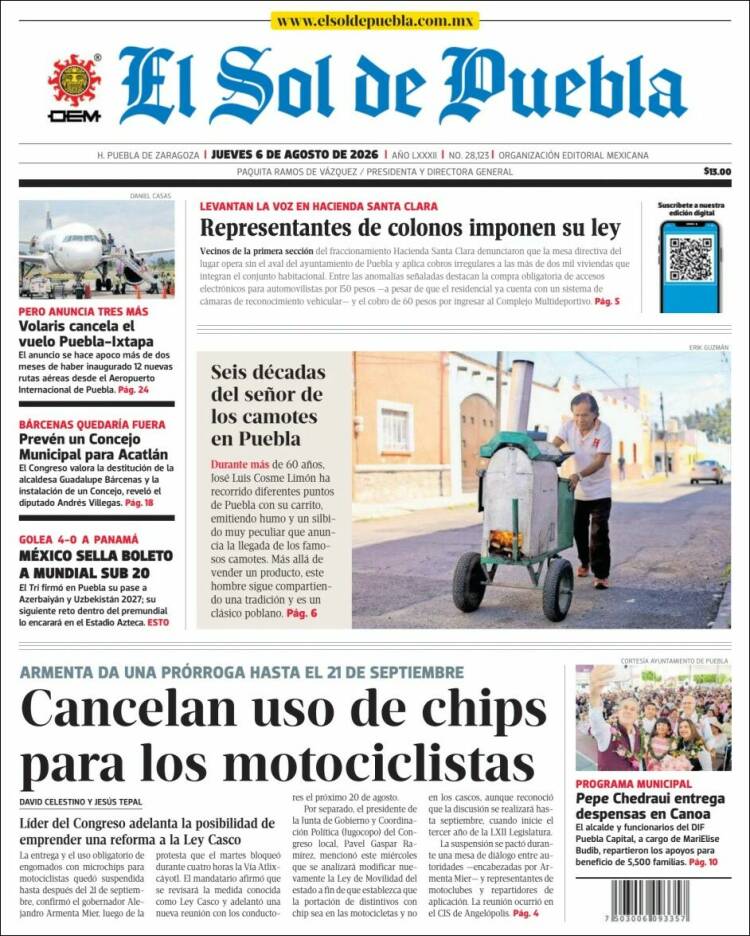 Portada de El Sol de Puebla (Mexico)
