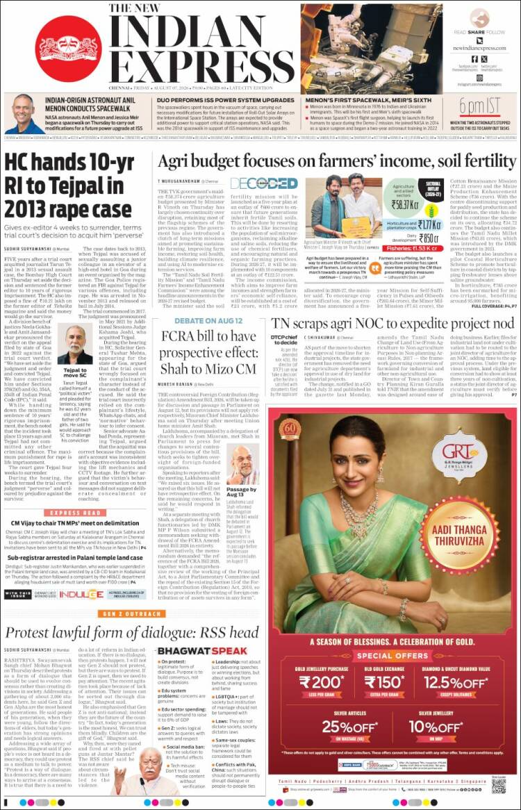Portada de New Indian Express (India)
