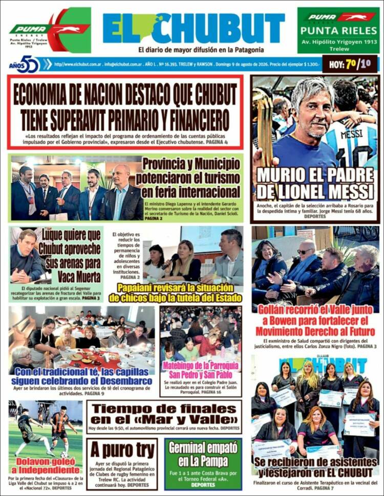 Portada de El Chubut (Argentina)