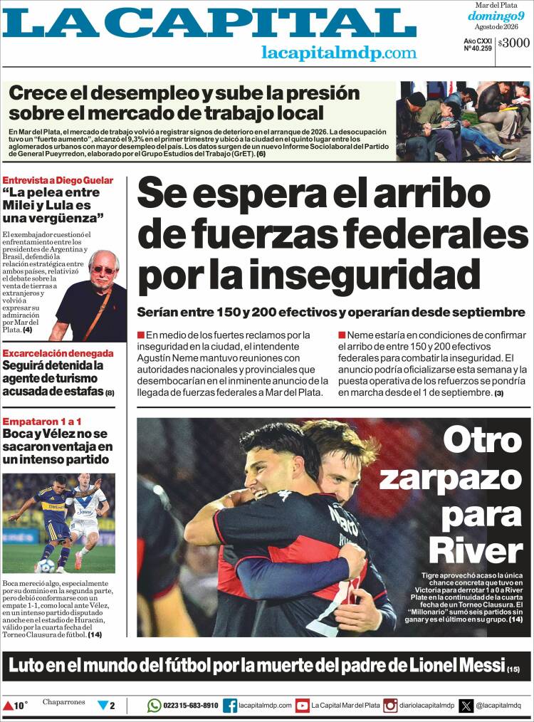 Portada de Diario La Capital - Mar del Plata (Argentina)