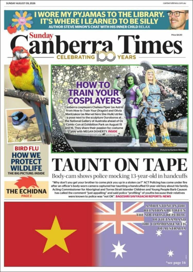 Portada de The Canberra Times (Australia)