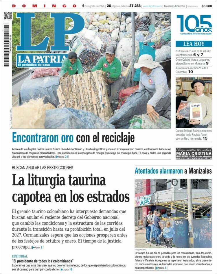 Portada de La Patria (Colombia)