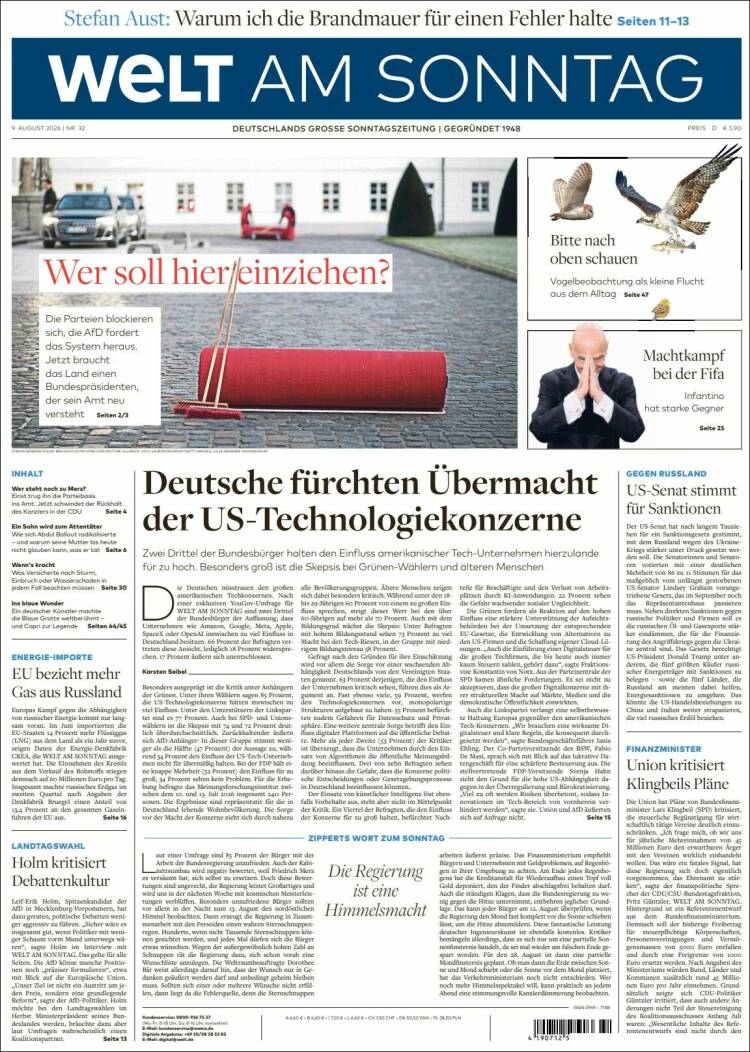 Portada de Die Welt (Alemania)