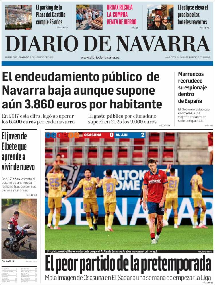 Portada de Diario de Navarra (Espa&ntilde;a)