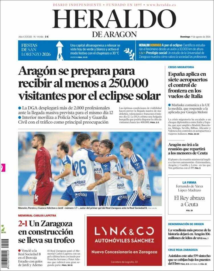 Portada de Heraldo de Aragón (Espa&ntilde;a)