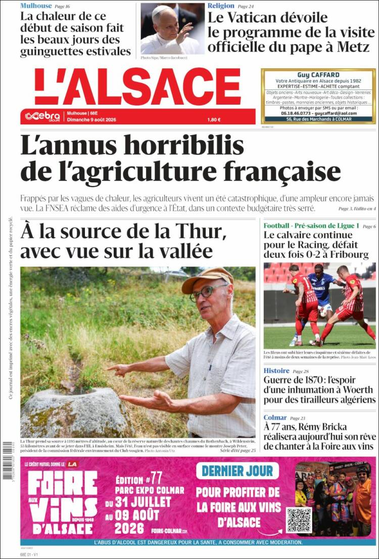 Portada de Journal L'Alsace (Francia)