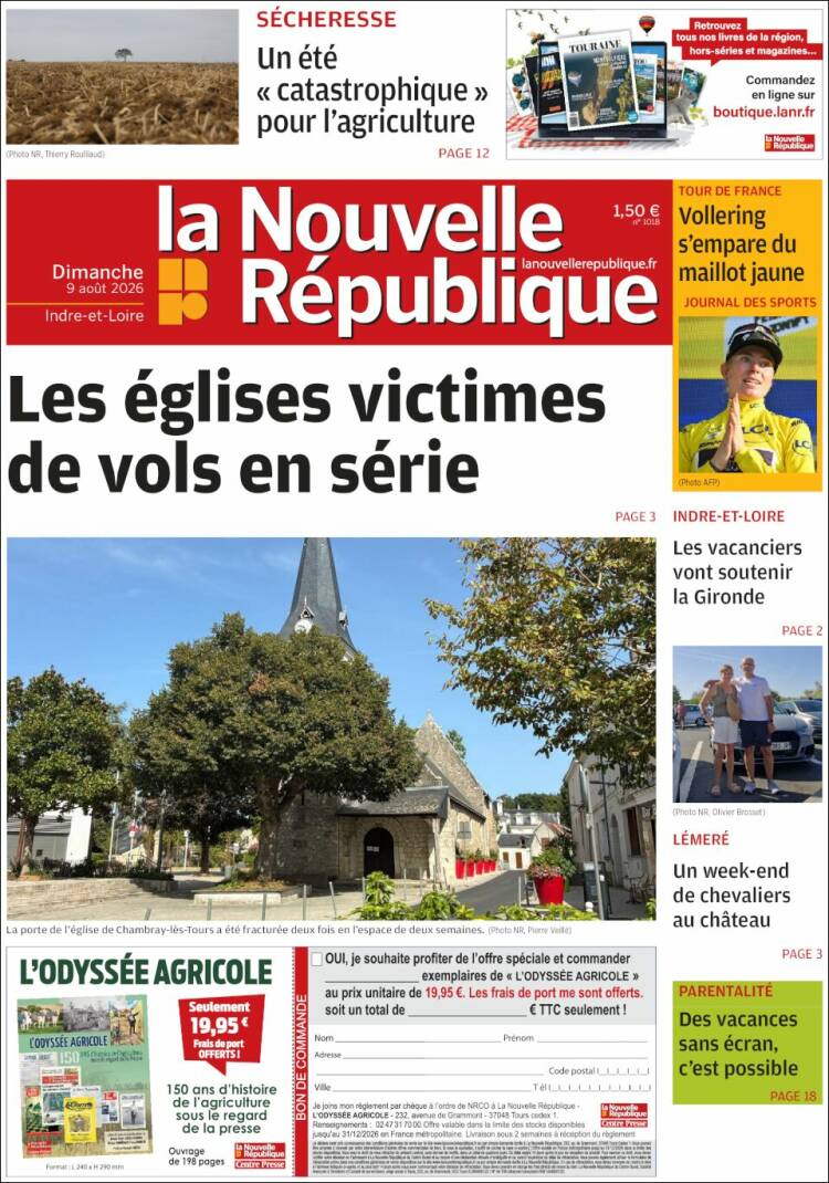 Portada de La Nouvelle Republique (Francia)