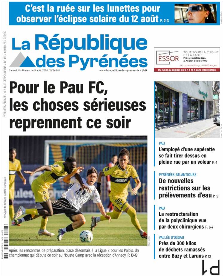 Portada de La République des Pyrénées (Francia)