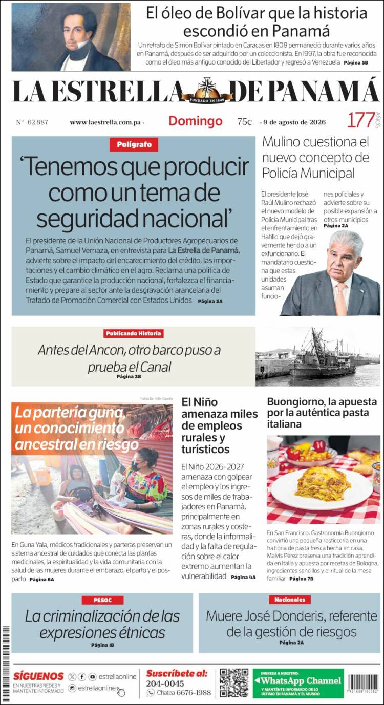 Portada de La Estrella de Panamá (Panama)
