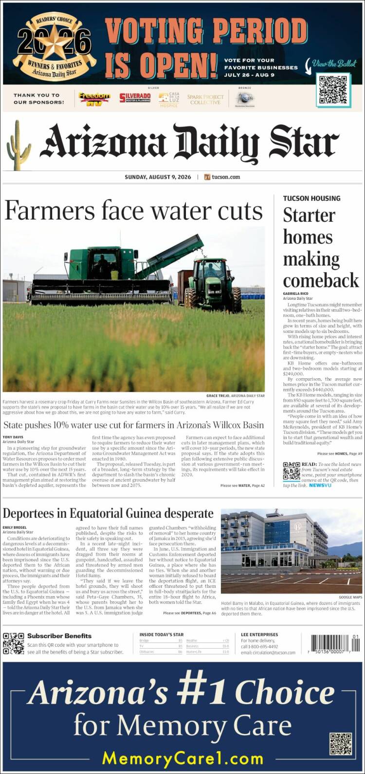 Portada de Arizona Daily Star (USA)