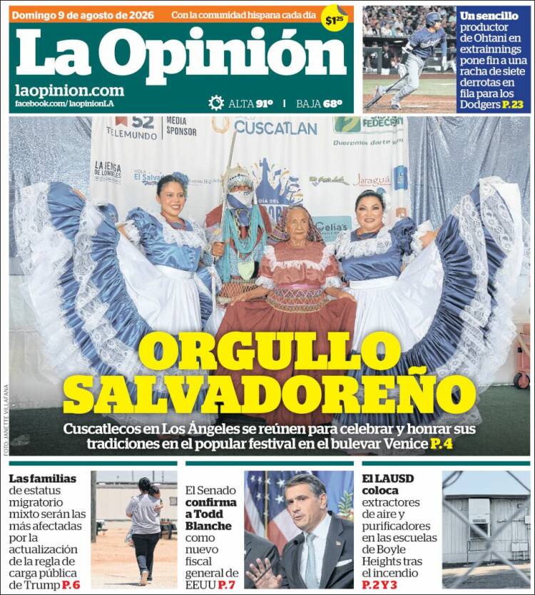 Portada de La Opinión (&Eacute;tats-Unis)