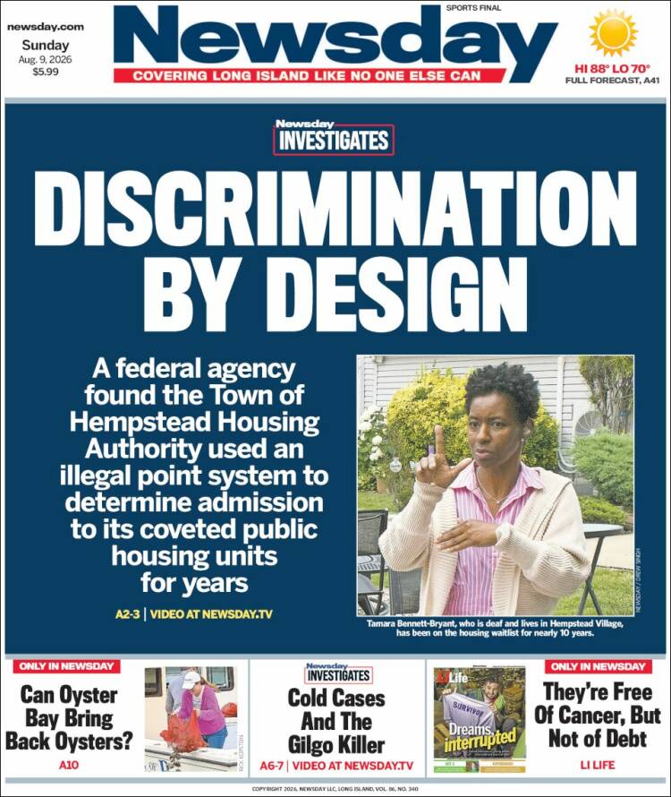 Portada de Newsday (USA)