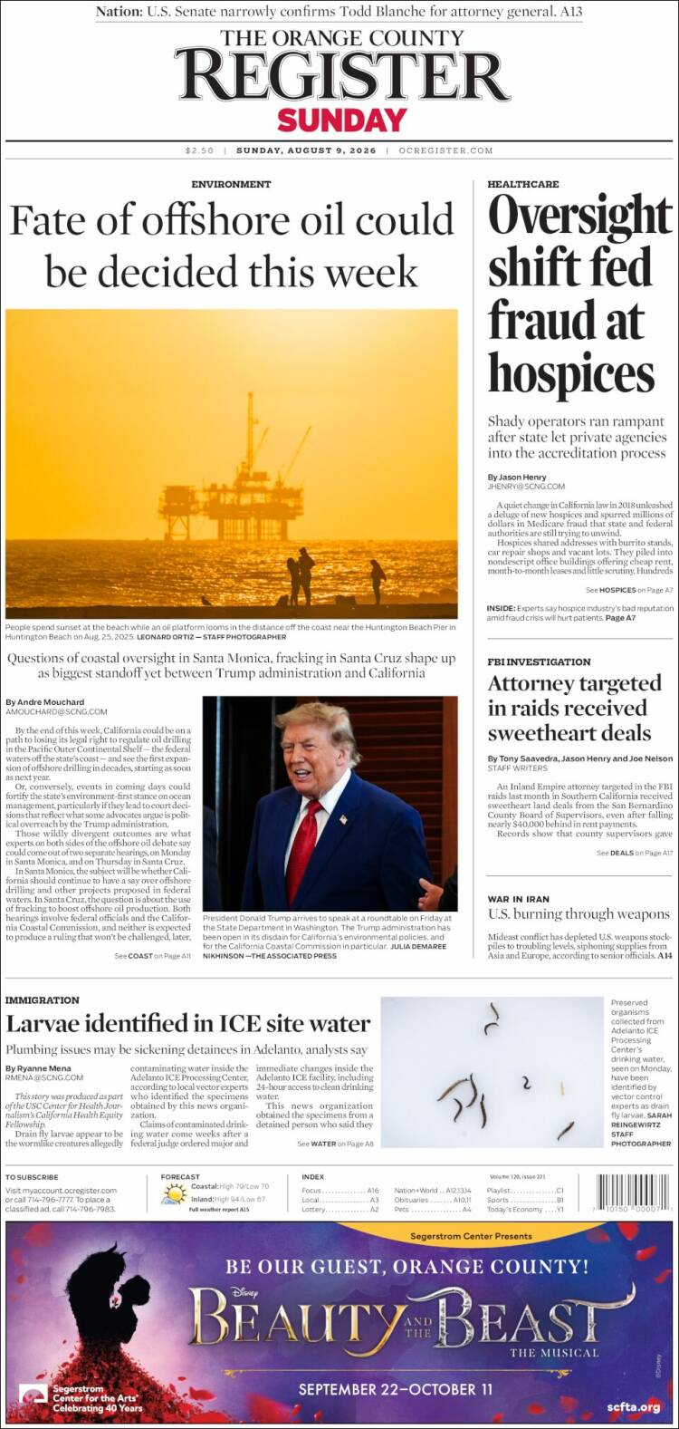 Portada de The Orange County Register (USA)