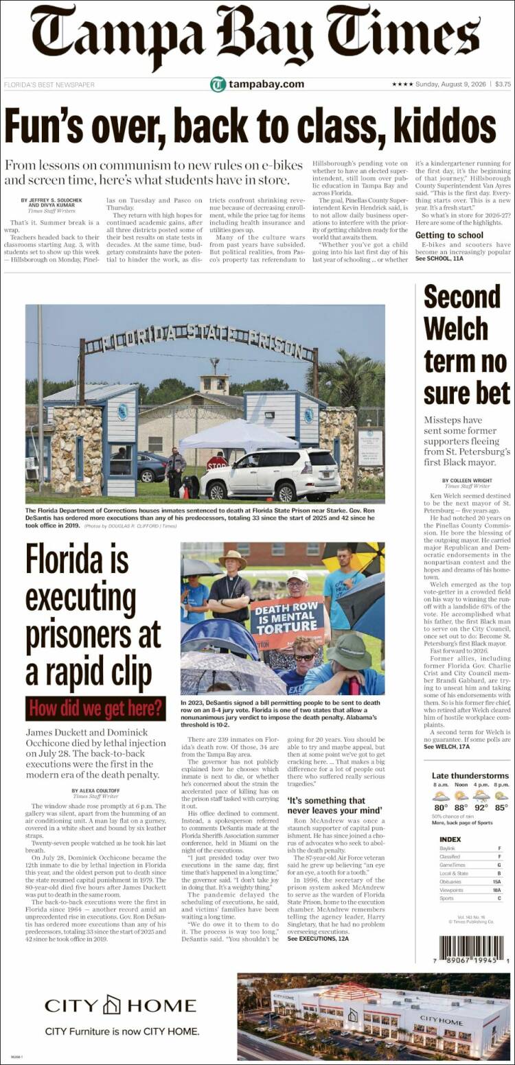 Portada de Tampa Bay Times (USA)