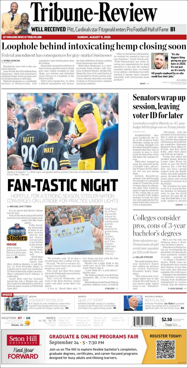 Portada de Tribune-Review (USA)