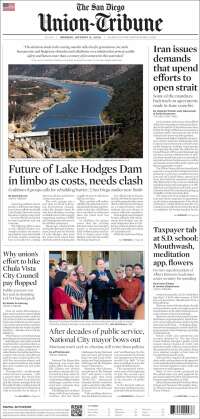Portada de The San Diego Union-Tribune (&Eacute;tats-Unis)