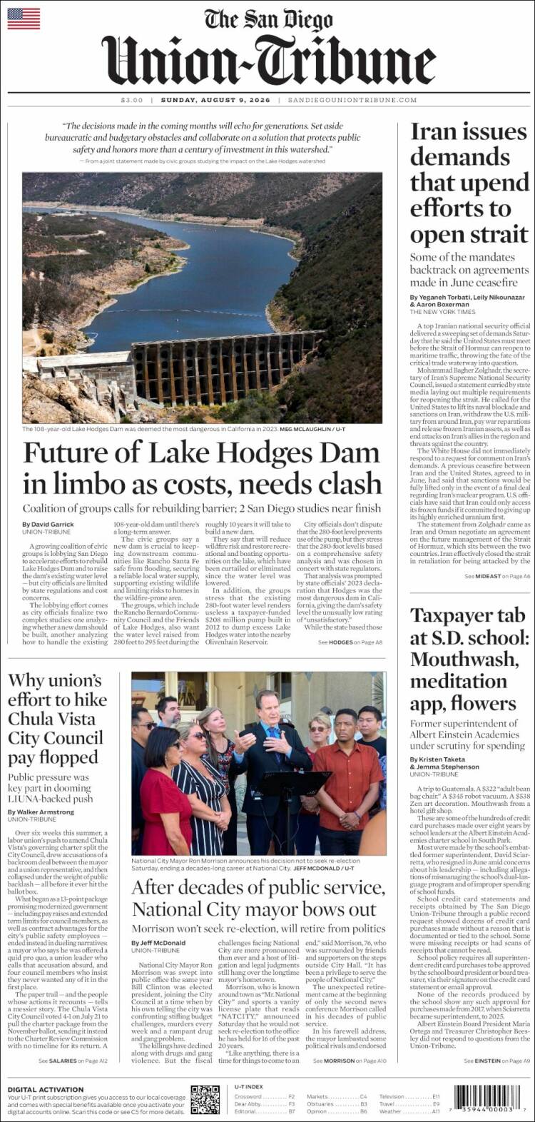 Portada de The San Diego Union-Tribune (&Eacute;tats-Unis)