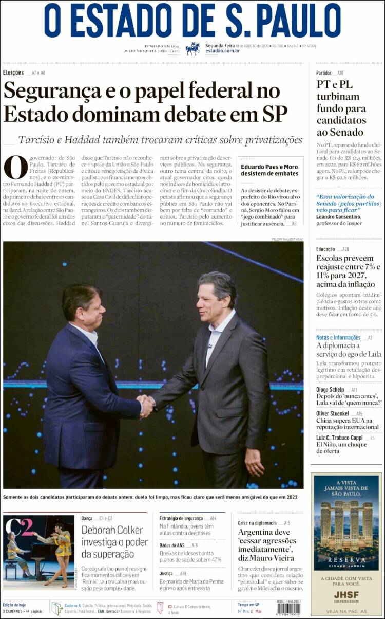 Portada de O Estado de São Paulo (Brasil)