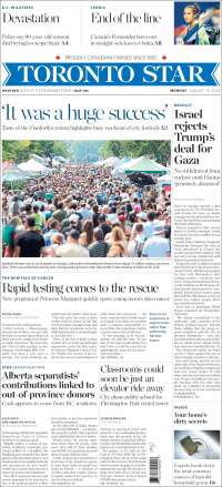 Portada de The Toronto Star (Canad&aacute;)